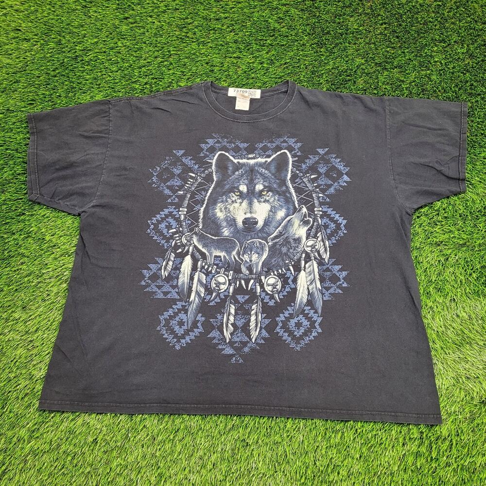 Vintage Y2K Dream-Catcher Wolf Shirt 2XL/3XL 27x29 Black